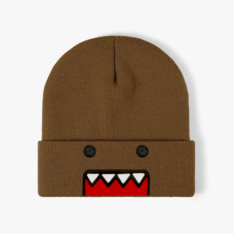 Domo Kun Embroidered Knit Beanie – Unisex Hip Hop Winter Hat Knit Beanie Hat SPOT