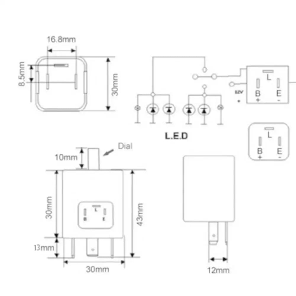12V 3-Pin Adjustable LED Flasher Relay – Motorcycle Turn Signal LED Flasher Relay SPOT