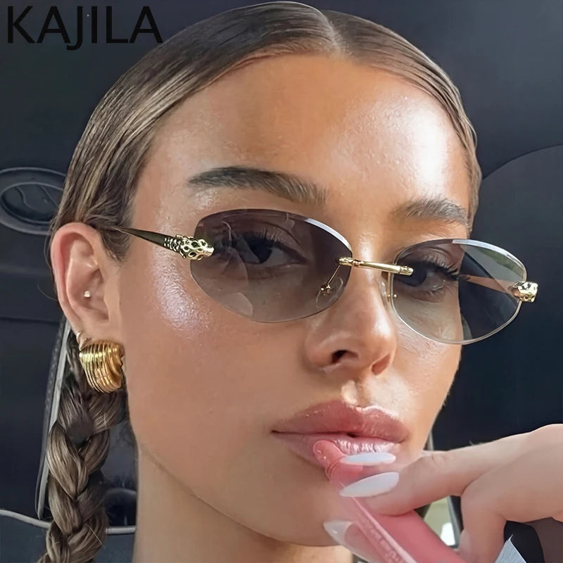 Rimless Hexagon Punk Sunglasses – Gold Leopard Women UV400 Fashion Sunglasses SPOT