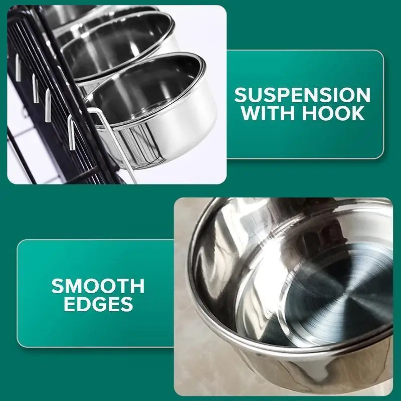 Stainless Steel Hanging Pet Bowl – Cage Mount Dog & Cat Feeder Hanging Pet Bowl SPOT