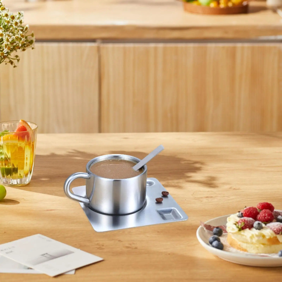Stainless Steel Espresso Cup Set with Saucer & Spoon – 3 Pc Espresso Cup Set SPOT
