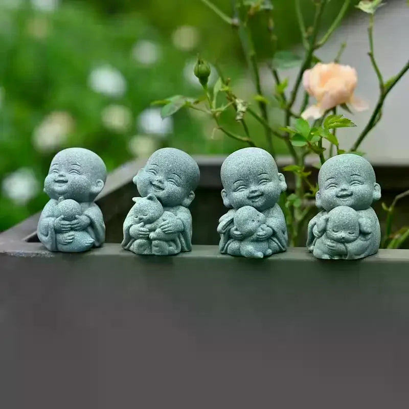 Zen Monk & Animal Statue – Resin Garden Sculpture Indoor/Outdoor Garden Sculpture SPOT