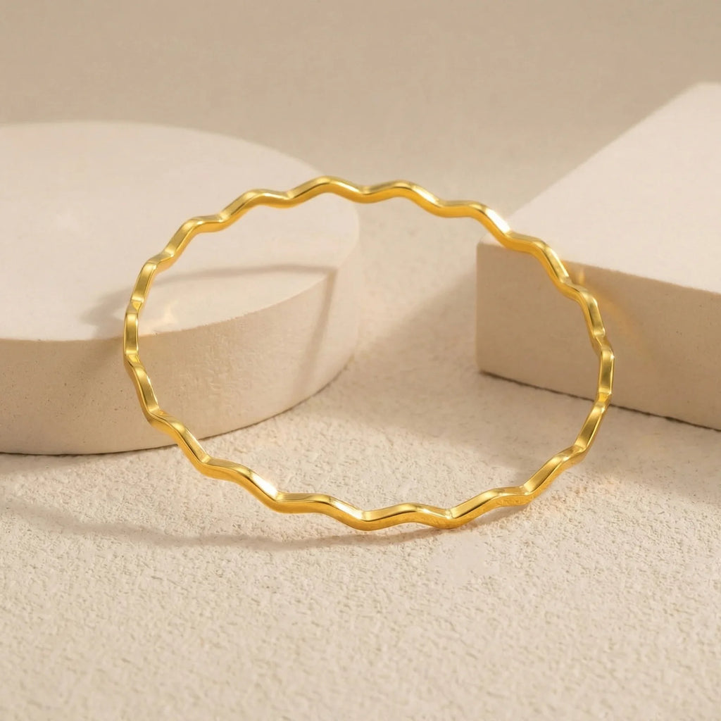 Wavy Gold Bangle Bracelet – Stainless Steel Minimalist Jewelry Bangle Bracelet SPOT