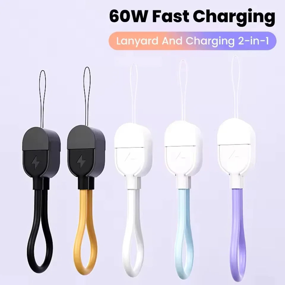 17cm USB-C to USB-C Keychain Cable – 60W Fast Charging USB-C Charging Cable SPOT