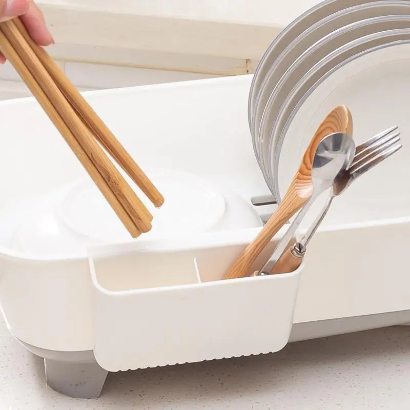 Large Plastic Dish Drying Rack with Cutlery Holder & Drainage Dish Drying Rack SPOT