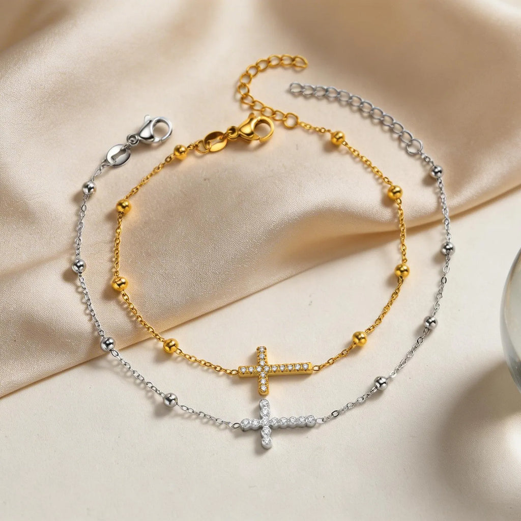 Crystal Cross Bracelet 18K PVD Plated Stainless Steel Women Crystal Cross Bracelet SPOT