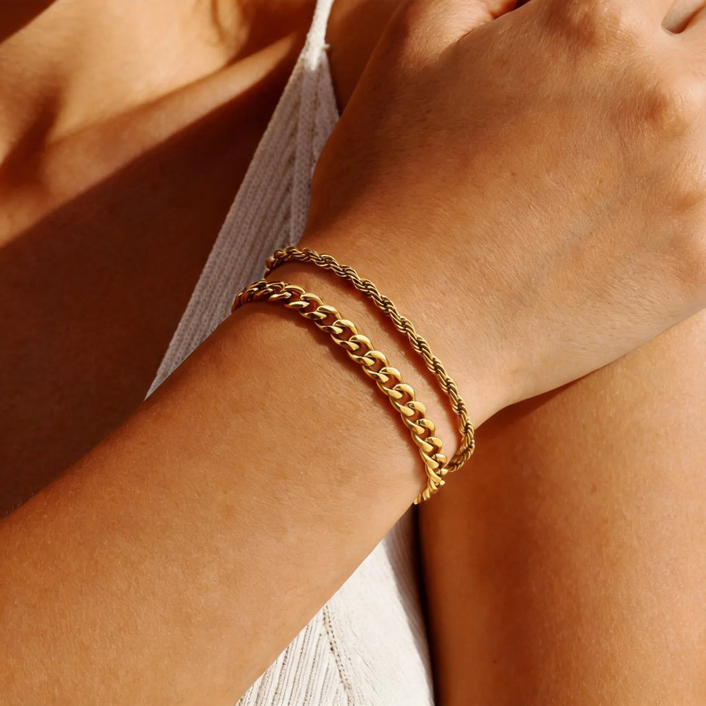 18K Gold Plated Bracelet Set 2Pcs – Waterproof, Tarnish-Free Gold Bracelet Set SPOT