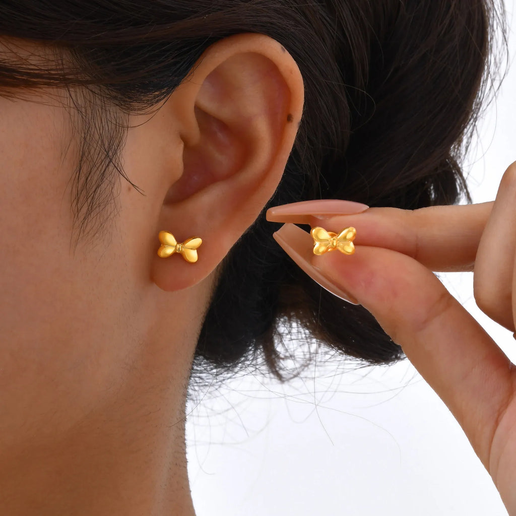Bowknot Stud Earrings – Gold Stainless Steel Hypoallergenic Stud Earrings SPOT
