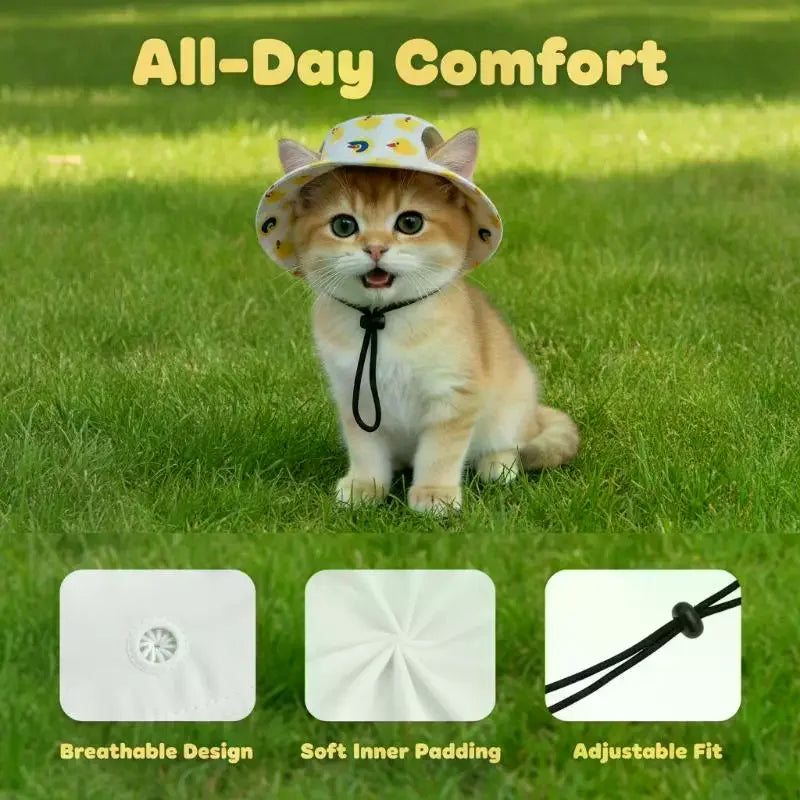 Pet Sun Hat for Cats & Small Dogs – Adjustable with Ear Holes Pet Costume Hat SPOT