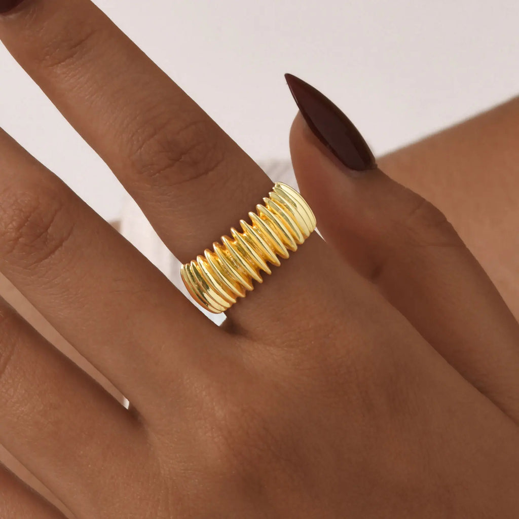 Meaeguet Geometric Gold Ring – 14k Plated Stainless Steel Fashion Ring SPOT US Ring Size 06