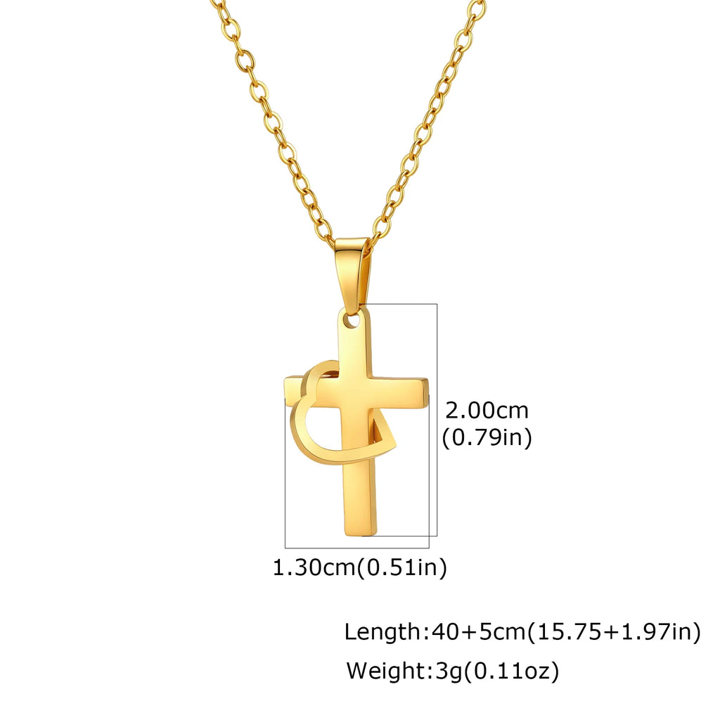 Heart Cross Pendant Necklace – 18K Gold Stainless Steel Cross Pendant Necklace SPOT NC-3014G