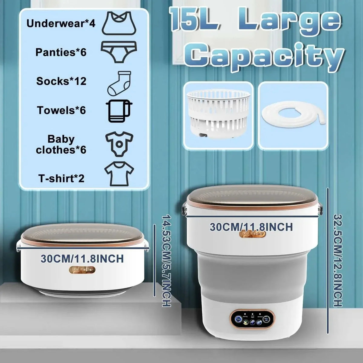 15L Portable Collapsible Washing Machine with Spin Dryer Portable Washing Machine SPOT