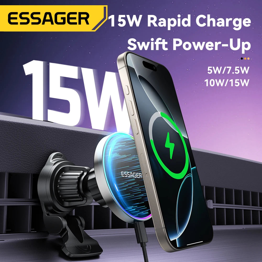 Essager RGB Magnetic Car Mount – 15W Qi Wireless Charger Wireless Car Mount SPOT