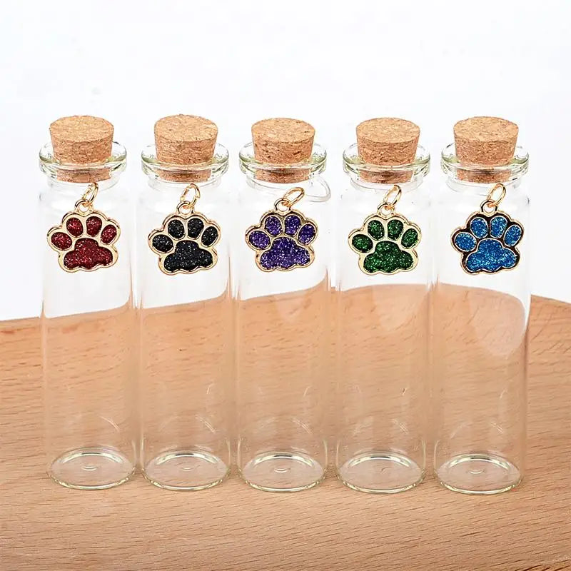 Pet Fur Keepsake Glass Bottle – Cork & Glitter Paw Charm Pet Keepsake Bottle SPOT