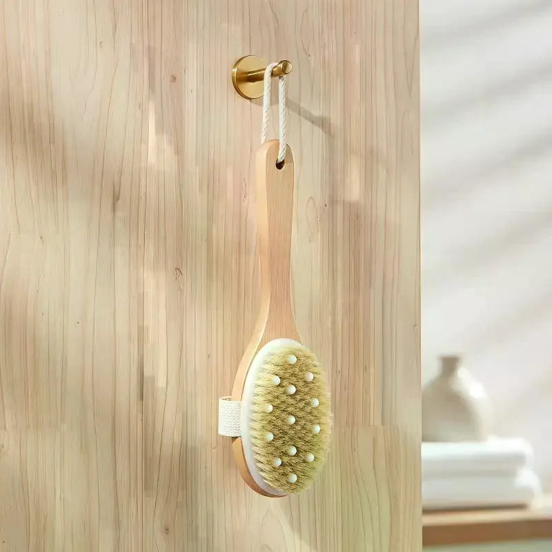 Wooden Long Handle Bath Brush – Natural Boar Bristles Body Bath Brush SPOT