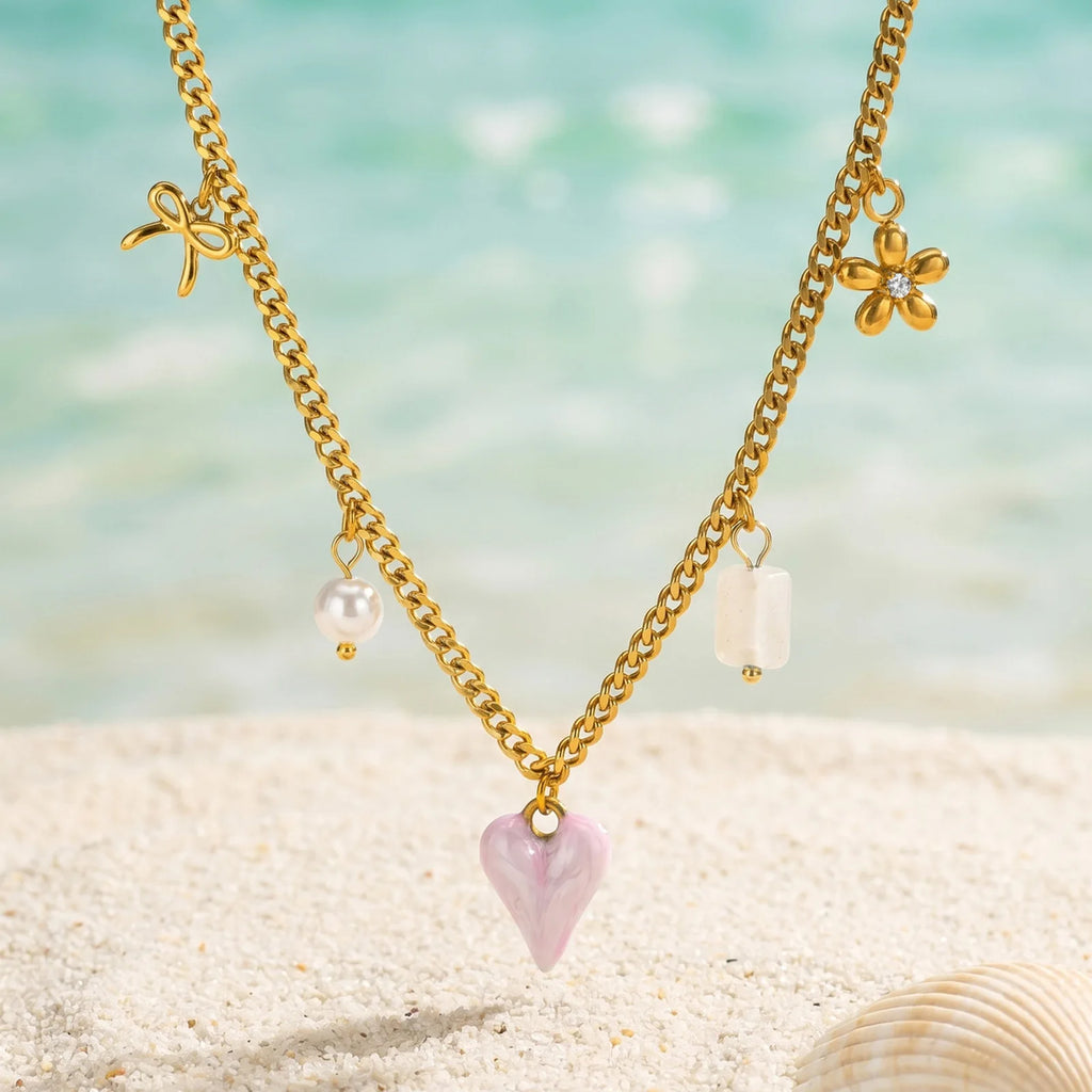 18K Gold Plated Pink Heart Pendant Necklace – Waterproof Pendant Necklace SPOT