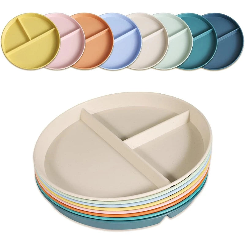 8-Pack Wheat Straw Divided Plates – 3-Compartment Portion Tray Divided Dinner Plates SPOT Default Title