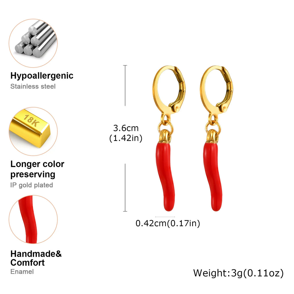 Red Chili Pepper Enamel Drop Earrings – Gold Stainless Steel Drop Dangle Earrings SPOT