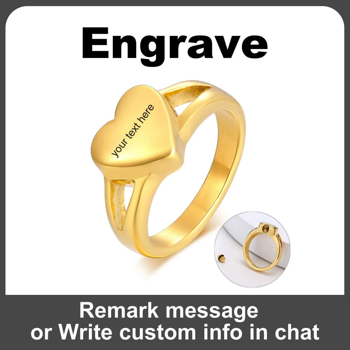 Women's Personalized Heart Name Ring – Stainless Steel Personalized Ring SPOT engraved black 7