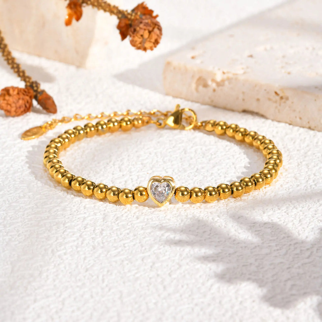 Zirconia Heart Bracelet – Gold Plated Stainless Steel Women Zirconia Bracelet SPOT