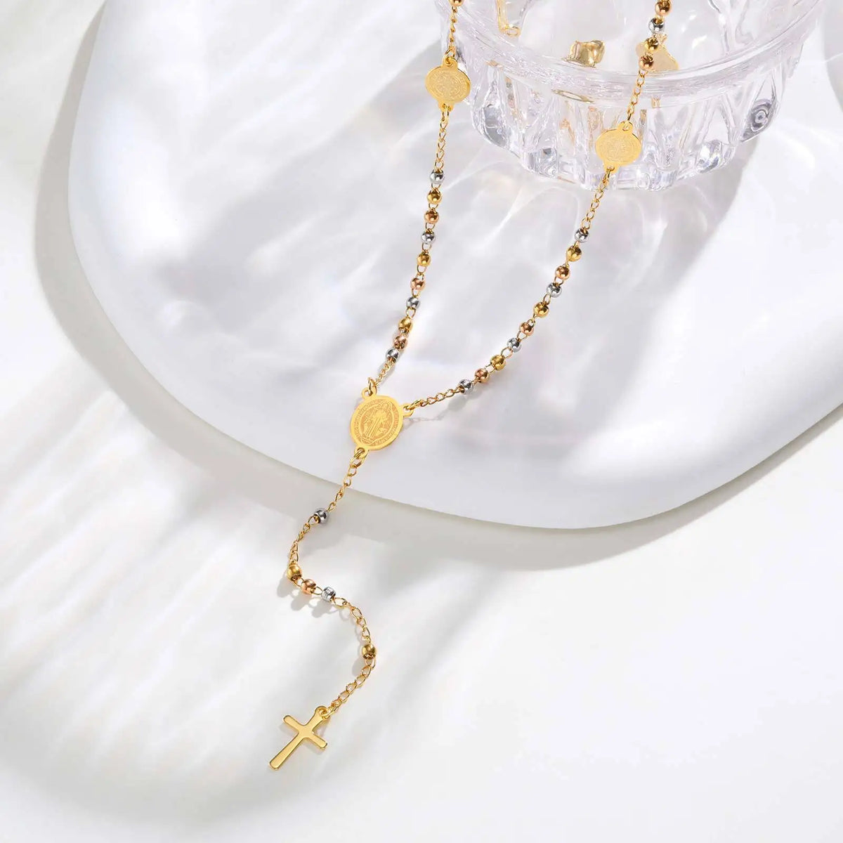 St. Benedict Rosary Necklace – Stainless Steel Cross Pendant Religious Pendant Necklace SPOT