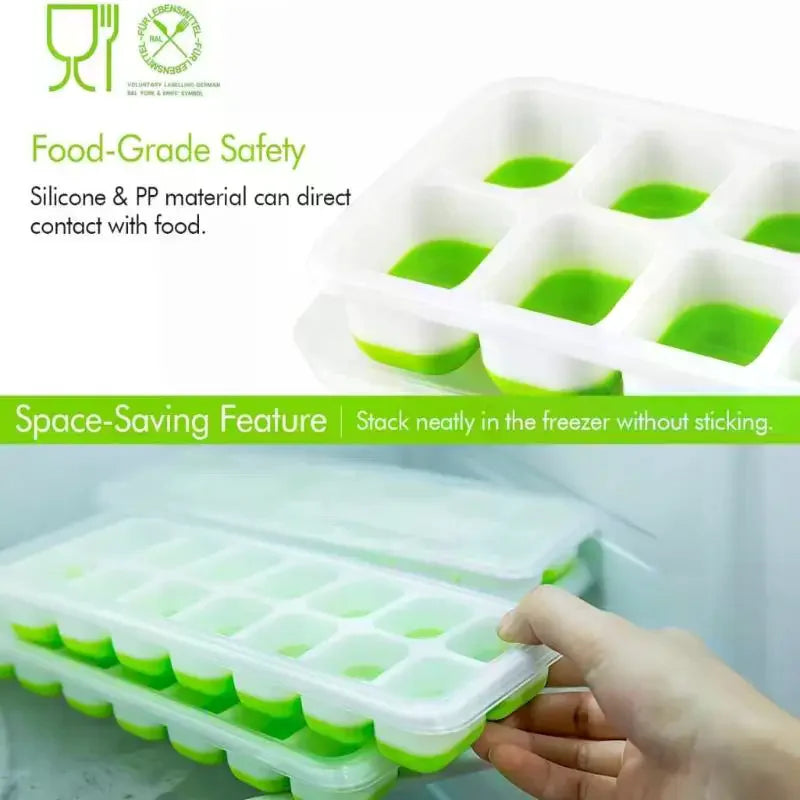 14-Grid Silicone Ice Cube Tray with Lid – BPA-Free Stackable Silicone Ice Cube Tray SPOT