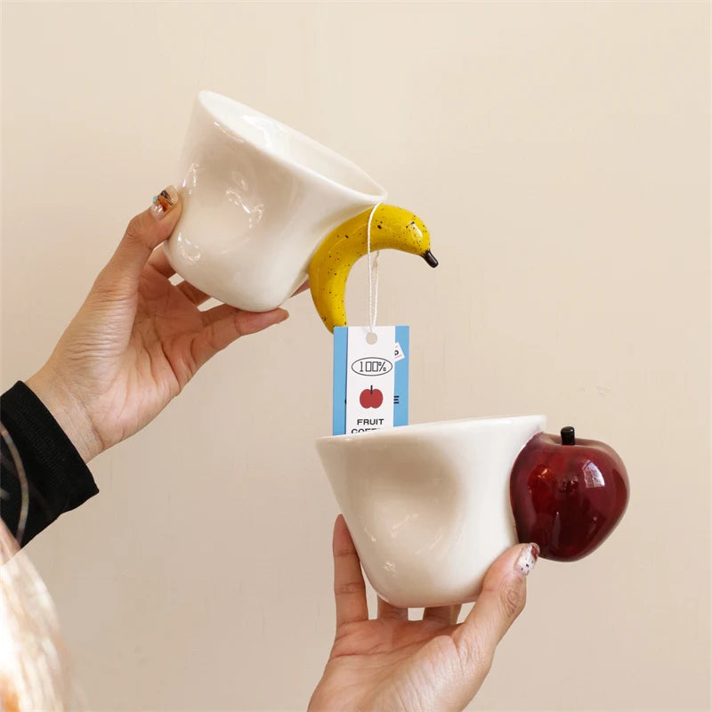 Hand-Painted Ceramic Fruit Mug – Banana & Apple Coffee Cup Ceramic Coffee Mug SPOT
