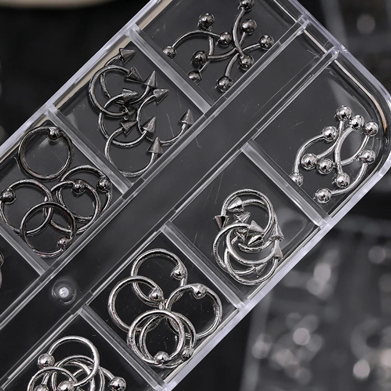 3D Punk Metal Nail Charms Black Silver Alloy Studs 20/30/60pc Nail Art Charms SPOT