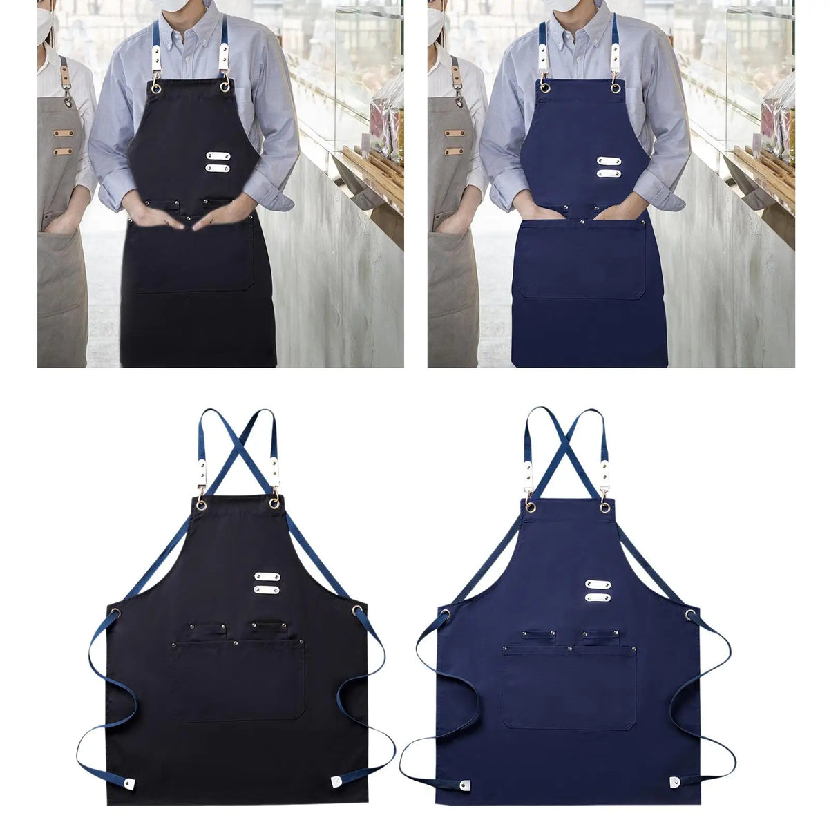 Canvas Work Apron 4-Pocket Bib – Barber, Kitchen & Garden Canvas Bib Apron SPOT