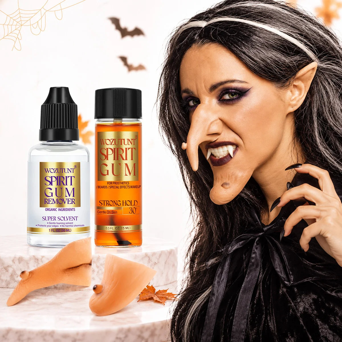 Spirit Gum & Remover with Witch Prosthetic Nose & Chin | Halloween Costume Makeup Kit SPOT