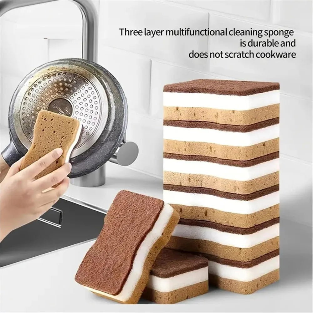3-Layer Non-Scratch Dishwashing Sponge – Sisal & Coconut Palm Kitchen Scrub Sponge SPOT