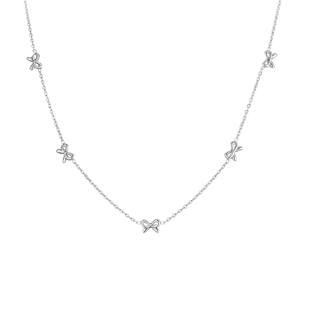Dainty Bow Necklace – Silver Bowknot Choker for Women Bow Choker Necklace SPOT NC-2028S02