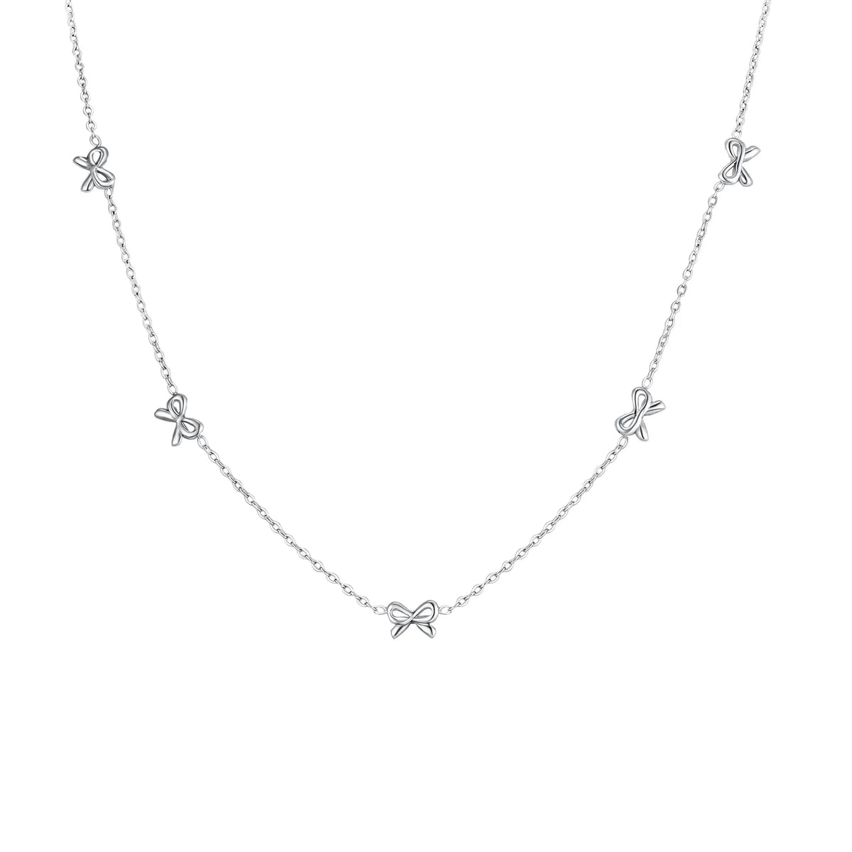 Dainty Bow Necklace – Silver Bowknot Choker for Women Bow Choker Necklace SPOT NC-2028S02