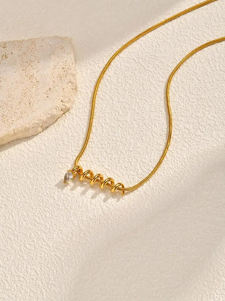 White Zircon Drop Pendant Necklace – 18K Gold Plated Steel Pendant Necklace SPOT