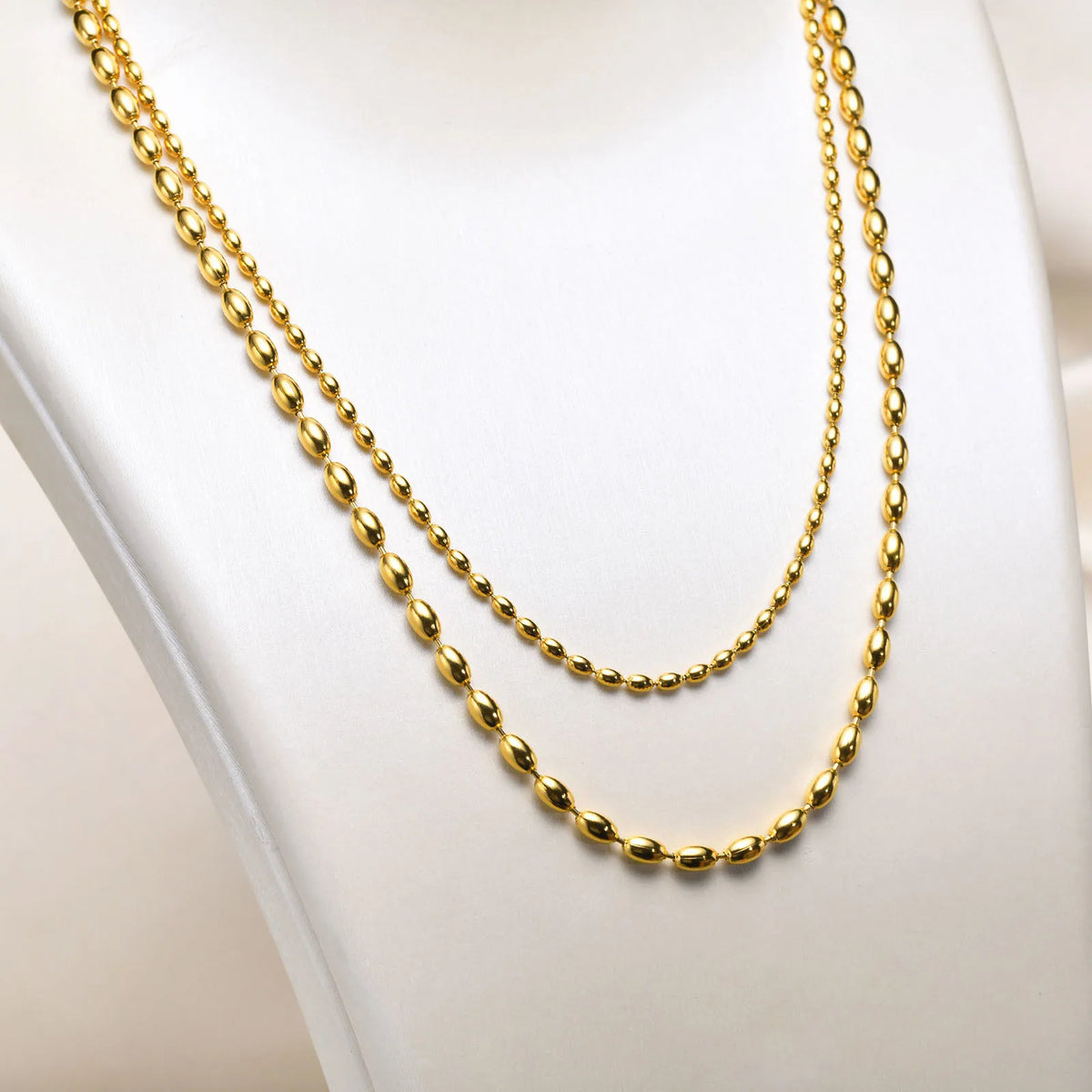 Oval Beaded Ball Chain Choker Necklace – Gold, 2mm/3mm Beaded Chain Necklace SPOT
