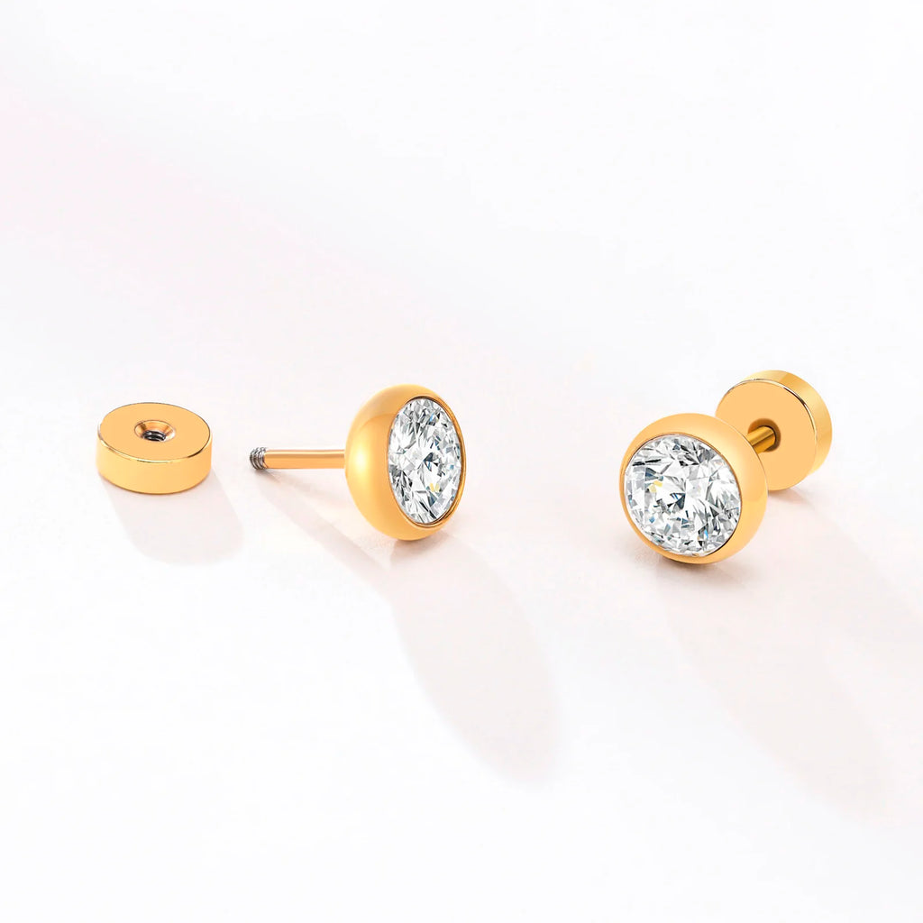 8mm Round CZ Stud Earrings – Bezel Set Cubic Zirconia, Unisex CZ Stud Earrings SPOT