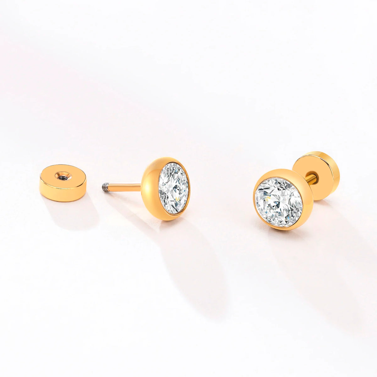 8mm Round CZ Stud Earrings – Bezel Set Cubic Zirconia, Unisex CZ Stud Earrings SPOT