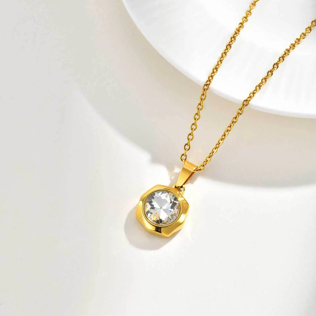 316L Stainless Steel Geometric Zircon Pendant Necklace Women Pendant Necklace SPOT