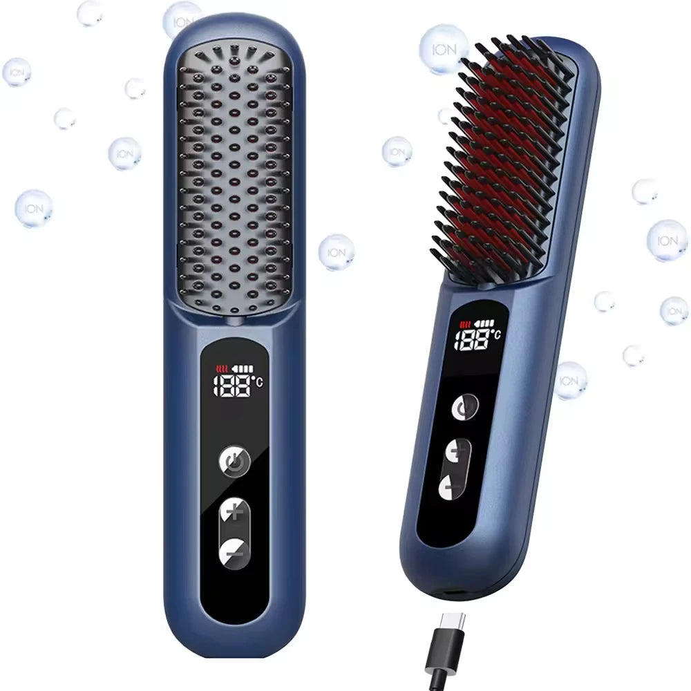 Cordless Ionic Hair Straightener Brush – Electric Hot Comb Hair Straightener Brush SPOT