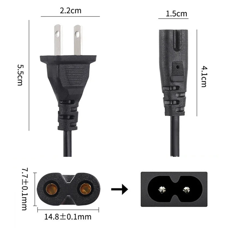 EU/US 2-Pin IEC C7 Power Cord Extension Cable 1.5m 250V Power Extension Cord SPOT