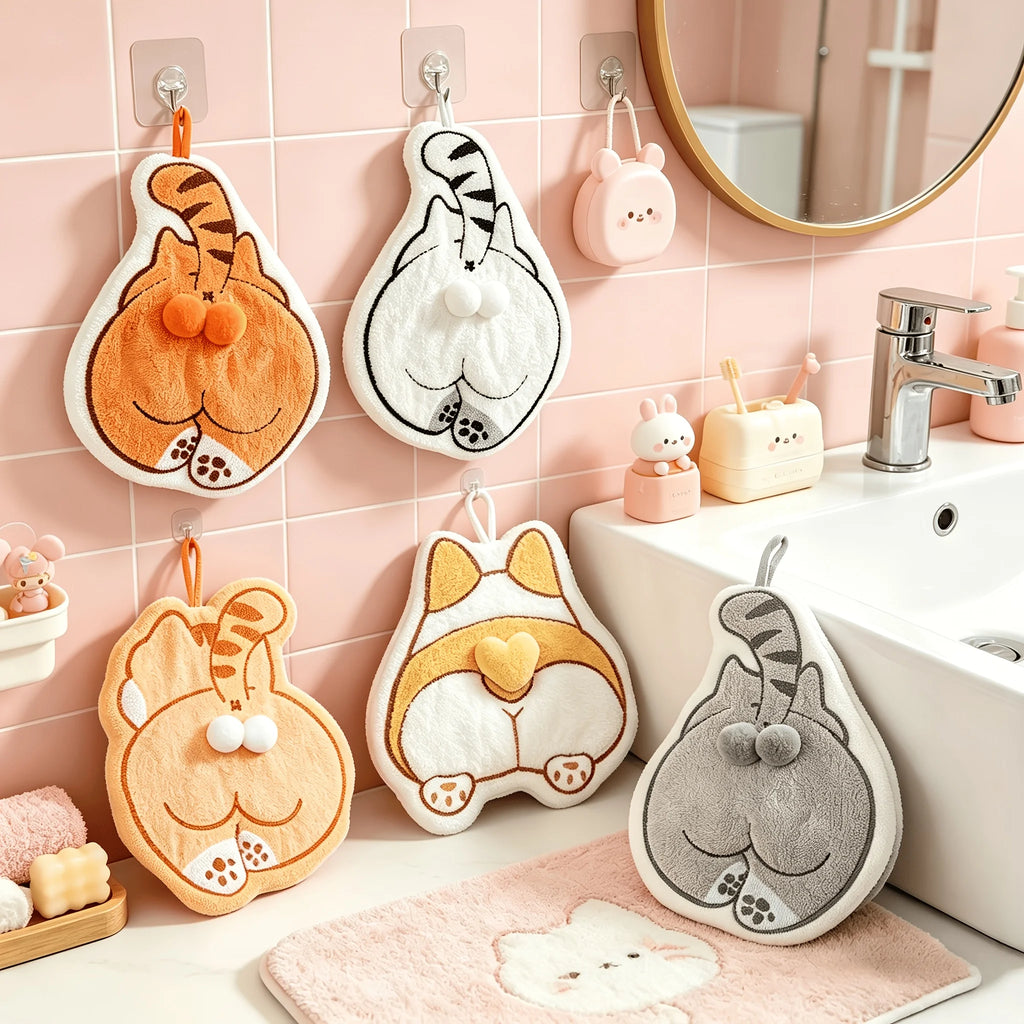 Cute Cat & Dog Butt Hand Towels – Coral Fleece, Hanging Novelty Hand Towel SPOT