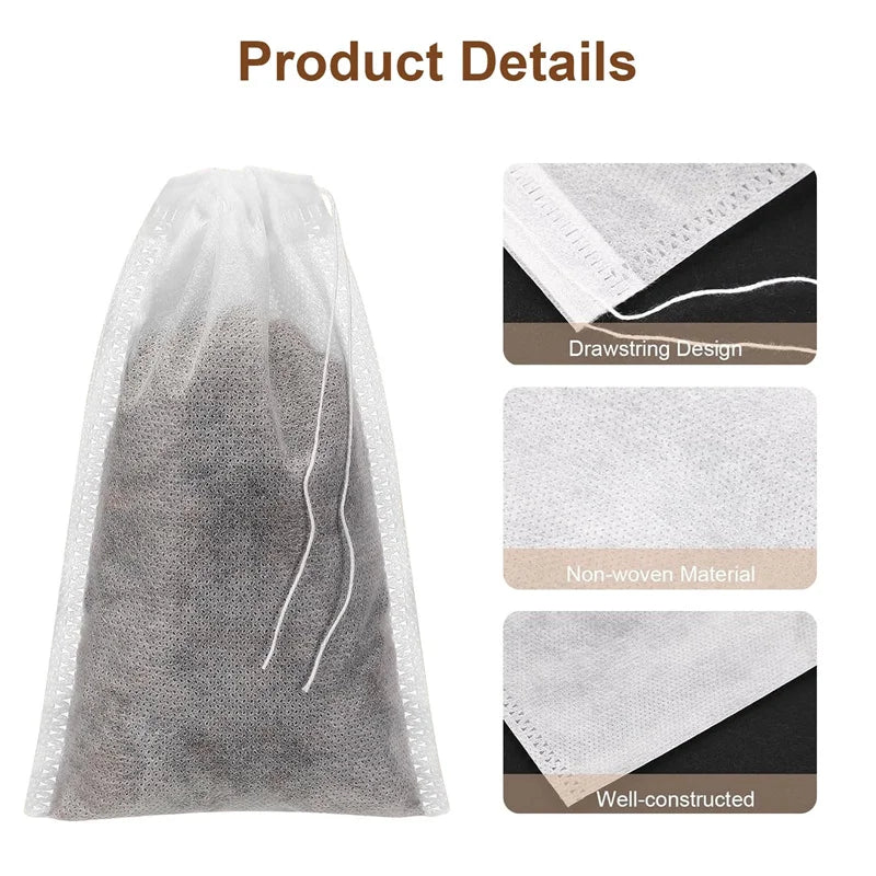 100-Pack Drawstring Tea Filter Bags – Disposable Non-Woven Tea Filter Bags SPOT