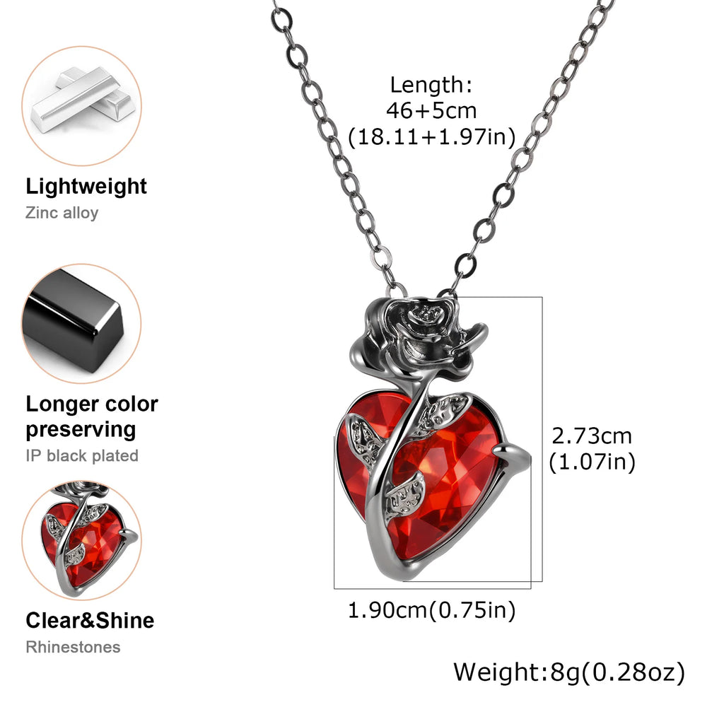 Gothic Rose Heart Necklace – Red Rhinestone Pendant for Women Pendant Necklace SPOT