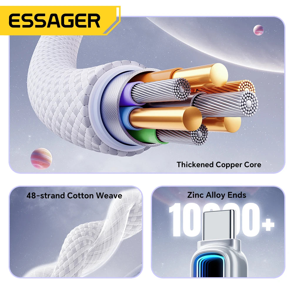 Essager 240W USB-C Cable 5A PD3.1 Fast Charging E-Marker LED USB-C Charging Cable SPOT