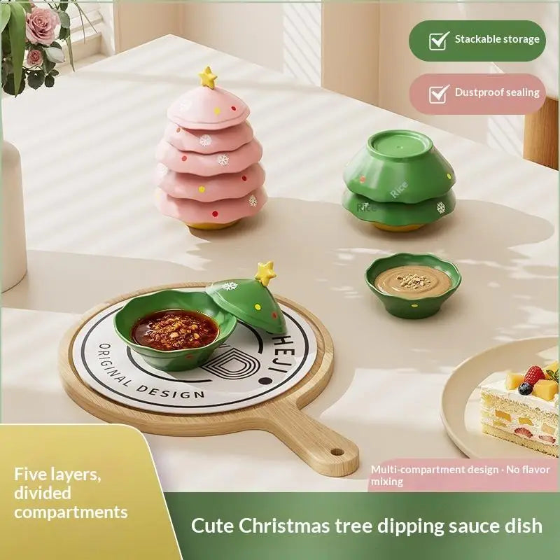 Christmas Tree Stackable Ceramic Dipping Dish Set – 5 Tier Ceramic Dipping Dish Set SPOT