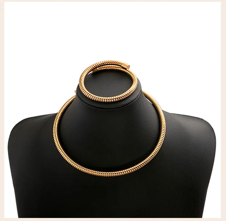 Punk Snake Choker Torques Necklace – Gothic Gold Chain Collar Choker Necklace SPOT