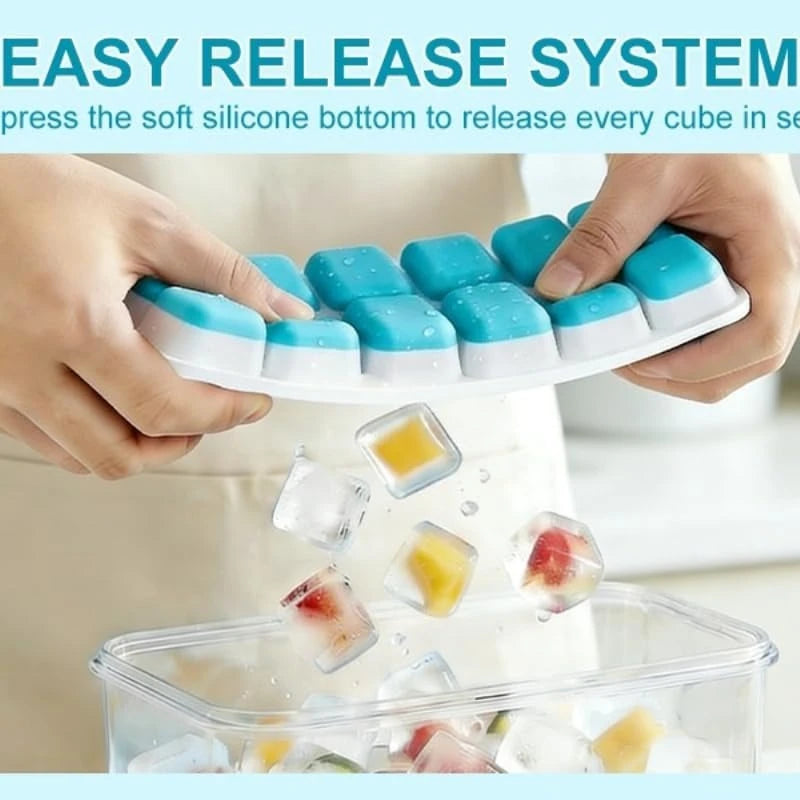 4-Pack Silicone Ice Cube Trays with Lid, Bin & Scoop Ice Cube Tray Set SPOT