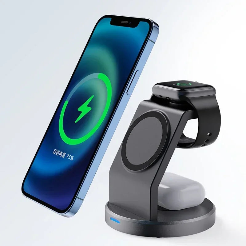 VIKEFON 3-in-1 MagSafe Wireless Charging Station – iPhone iWatch Wireless Charging Station SPOT Black