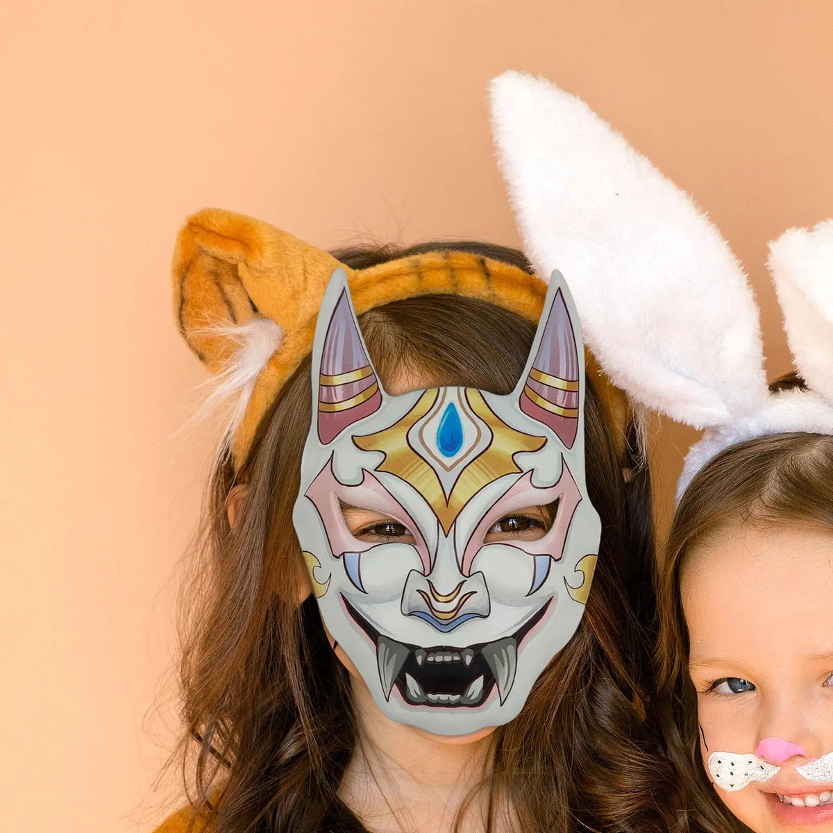 Japanese Devil Cosplay Mask – Lightweight Full Face Cover Cosplay Face Mask SPOT White