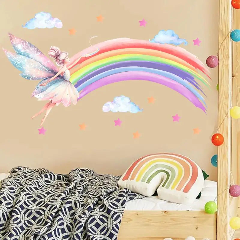 Cartoon Elf Girl Rainbow Wall Sticker – Kids Bedroom Decor Kids Wall Sticker SPOT